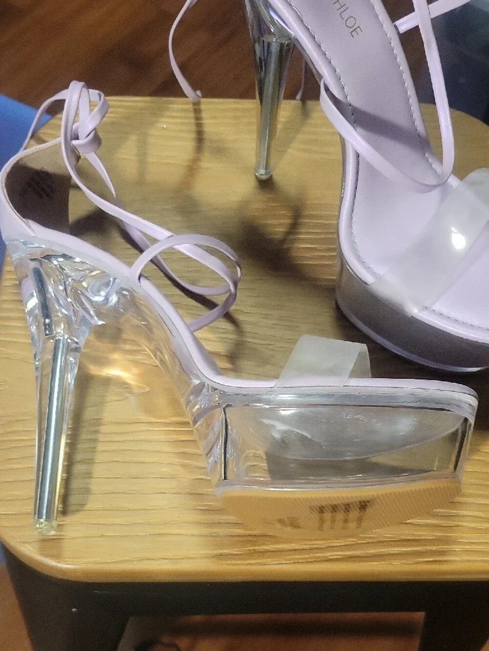 Chase + Chloe Pastel Lilac Clear Platform Lace-Up Heels